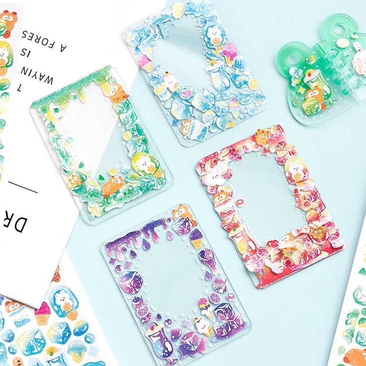 Bộ 2 tấm sticker Thỏ &amp; Hổ dễ thương hình dán Ice cube trang trí sổ tay toploader | BST139