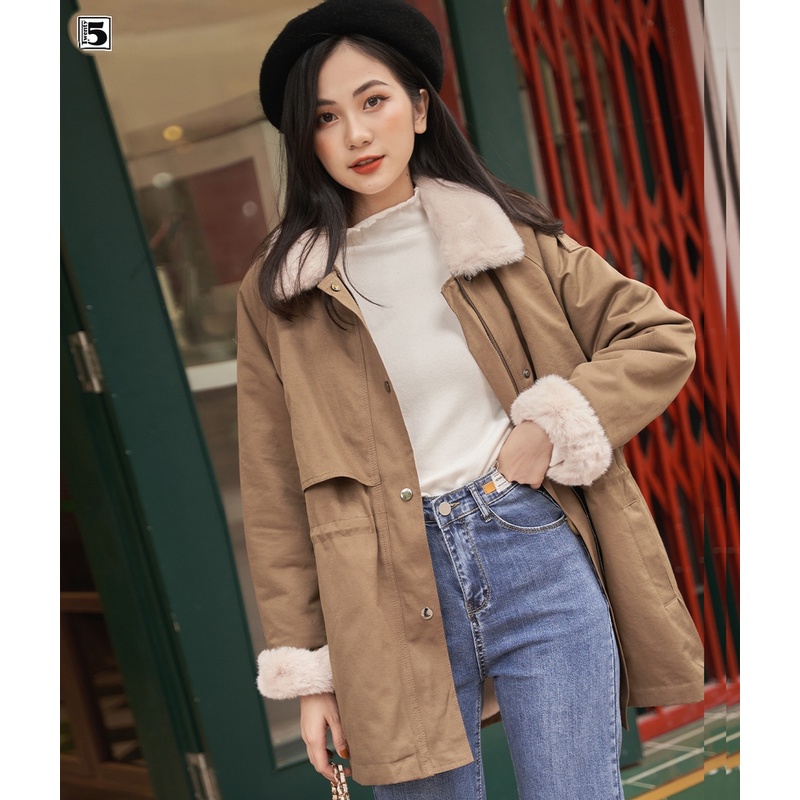 Áo khoác kaki nữ lót lông mặt trong siêu mịn, nắp cúc Twentyfive 3516