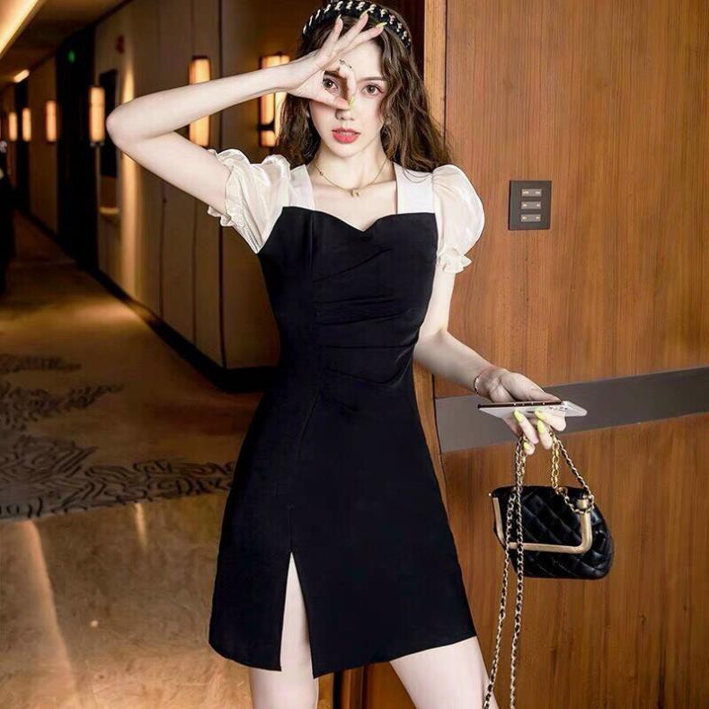 Đầm Nữ Dự Tiệc Tay Ngắn Cổ Kiển Phối KaTe Thời Trang Nữ TOMGB