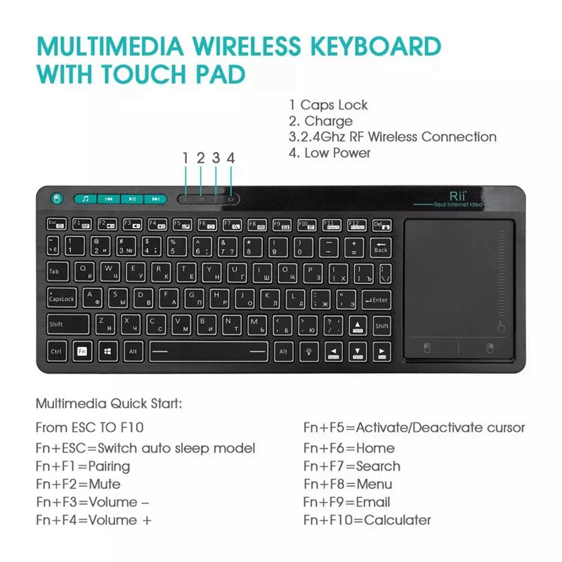 Rii K18+ Keyboard, with Touchpad for Smart Tv, Android Tv Box, Iptv