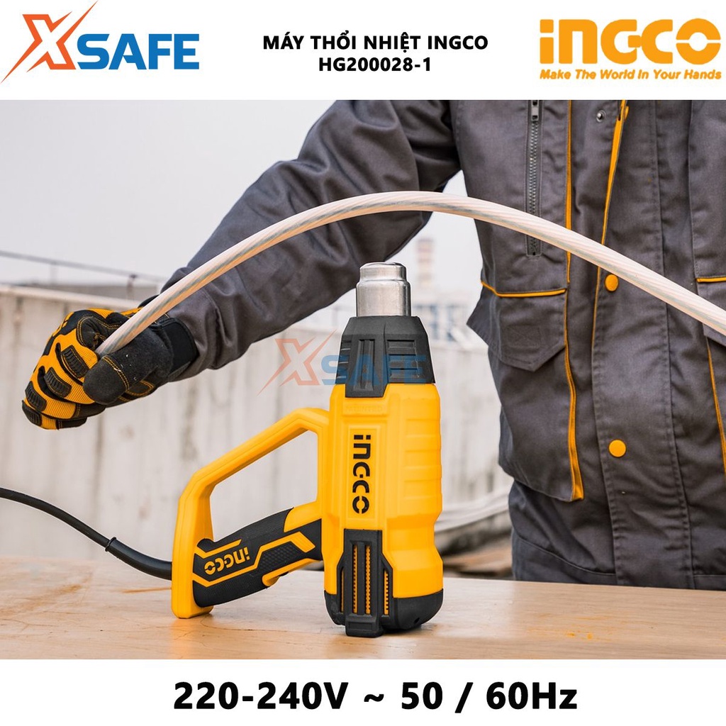 Bộ máy khò nhiệt INGCO HG200028-1 Bộ máy thổi nhiệt 2000W, nhiệt độ 50-630 độ C, màn hình hiển thị LCD - [XSAFE]