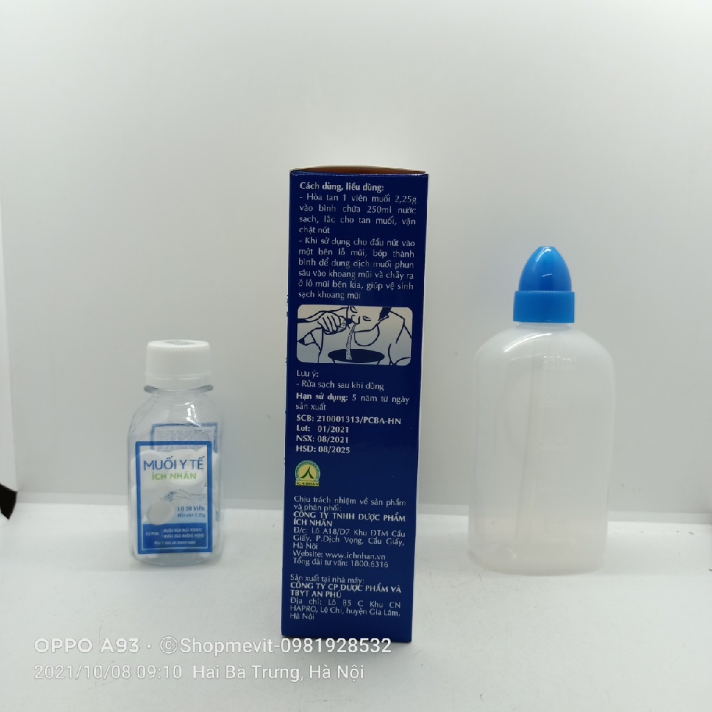 Bình rửa mũi Ích Nhân hộp 1 bình + 1 lọ 30 viên muối