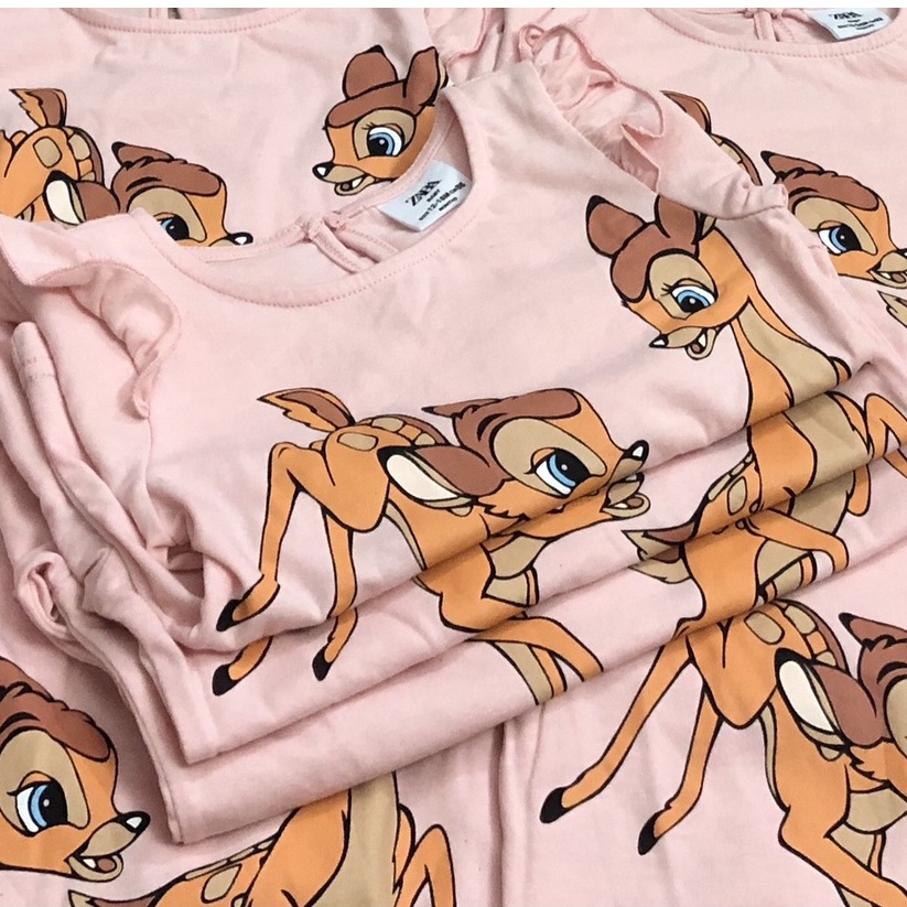 SALE -  [Rẻ Vô Địch] Áo dài tay cho bé gái, Áo dài tay hươu Bambi Zara màu hồng cho bé gái size 1-5t