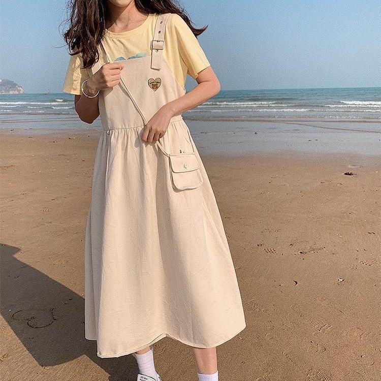 Đầm Midi Hai Dây Phong Cách Hàn Quốc Ngọt Ngào Thời Trang Mùa Hè Cho Nữ