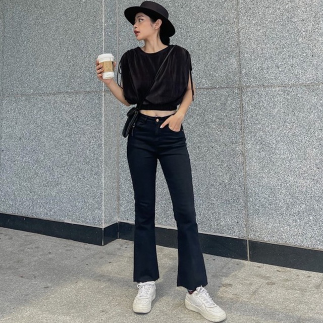 Quần jeans loe trơn cắt lai MIEU - HA13-HN09