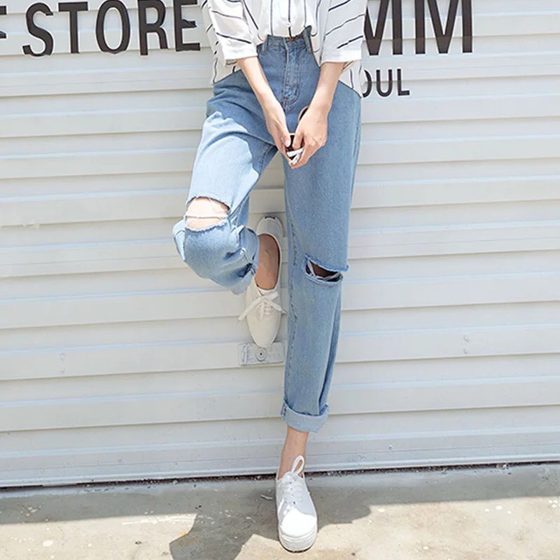Quần bagyy jean nữ, vải jean coton, dày, mềm min,phom lửng