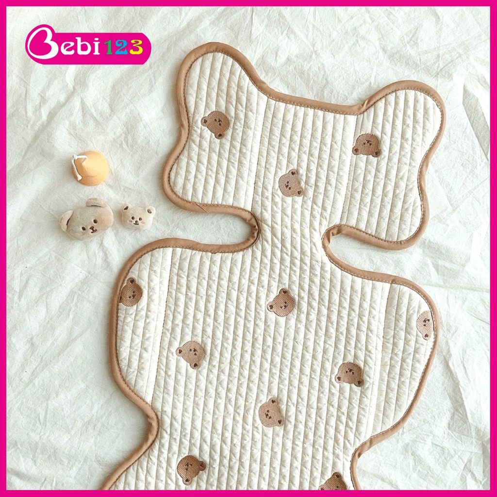 Tấm đệm lót xe đẩy cotton cao cấp Kakiblin Hàn Quốc mặt lưới thoáng khí và cố định đầu cho bé