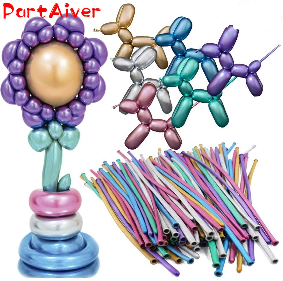 1pcs Bong bóng bay dáng dài màu kim loại có thể xoắn loại tạo kiểu