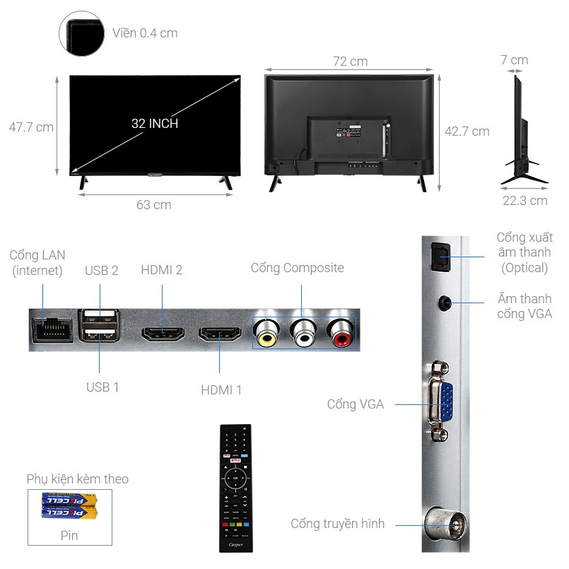 Smart Tivi Casper 32 inch 32HX6200 (Miễn phí giao tại HCM-ngoài tỉnh liên hệ shop)
