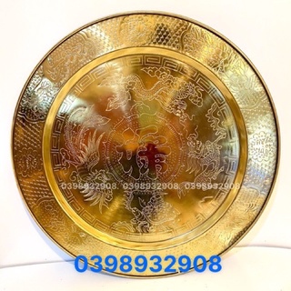 Mâm 57 cm trạm tứ linh rồng phượng chất liệu bằng đồng