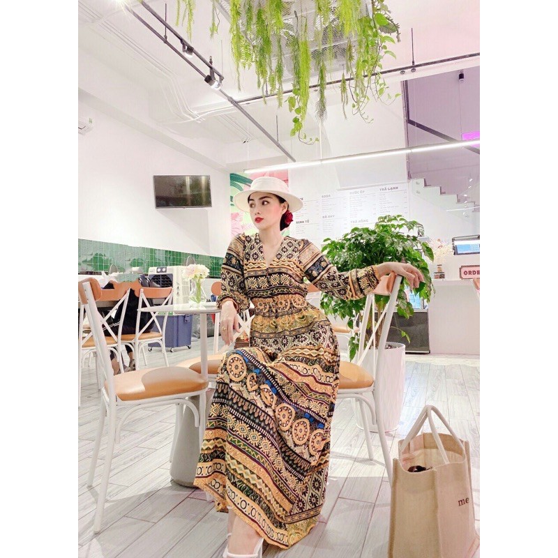 Đầm maxi họa tiết thổ cẩm nhập quảng châu cao cấp giá sỉ,kèm ảnh thật-annalee18