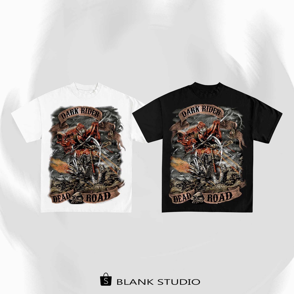 BLANK | Áo Thun DARK RIDERS Tay Lỡ Unisex - Đen/Trắng Cổ Tròn