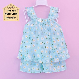 Quần áo trẻ em - đồ bộ ngắn dây bèo bảng cho bé gái từ 10- 36kg (Gau)