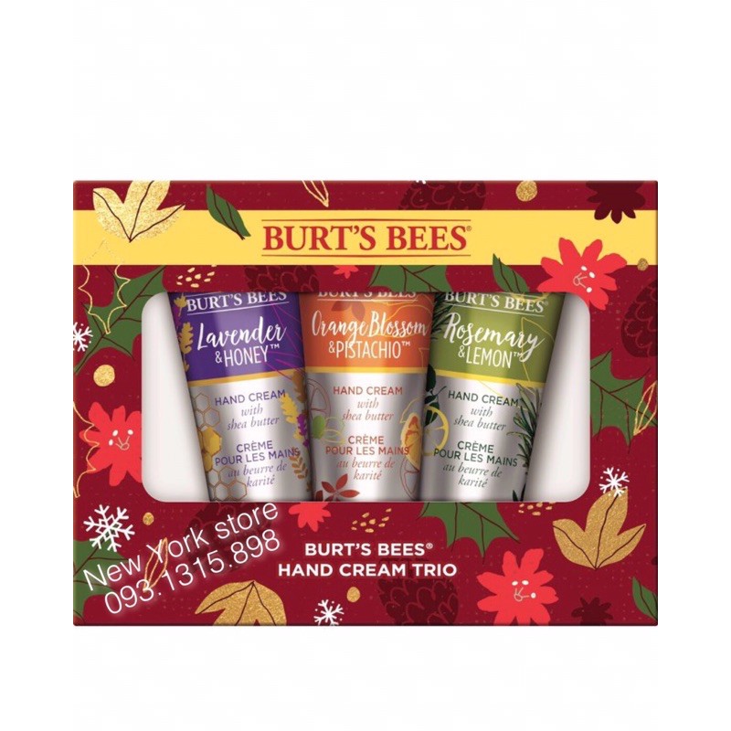 (Bill US)Set hộp quà 3 dưỡng tay Burt’s Bees chíng hãng USA Organic