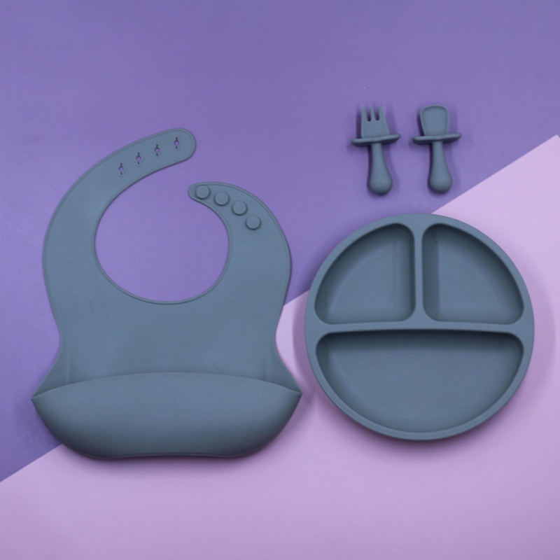 Bộ 4 Món Gồm Tô + Muỗng + Nĩa Bằng Silicone Chống Trượt Cho Bé Tập Ăn