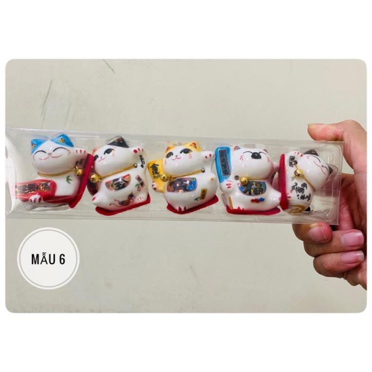 Bộ 5 mèo thần tài mini trang trí, trưng bày góc làm việc, học tập