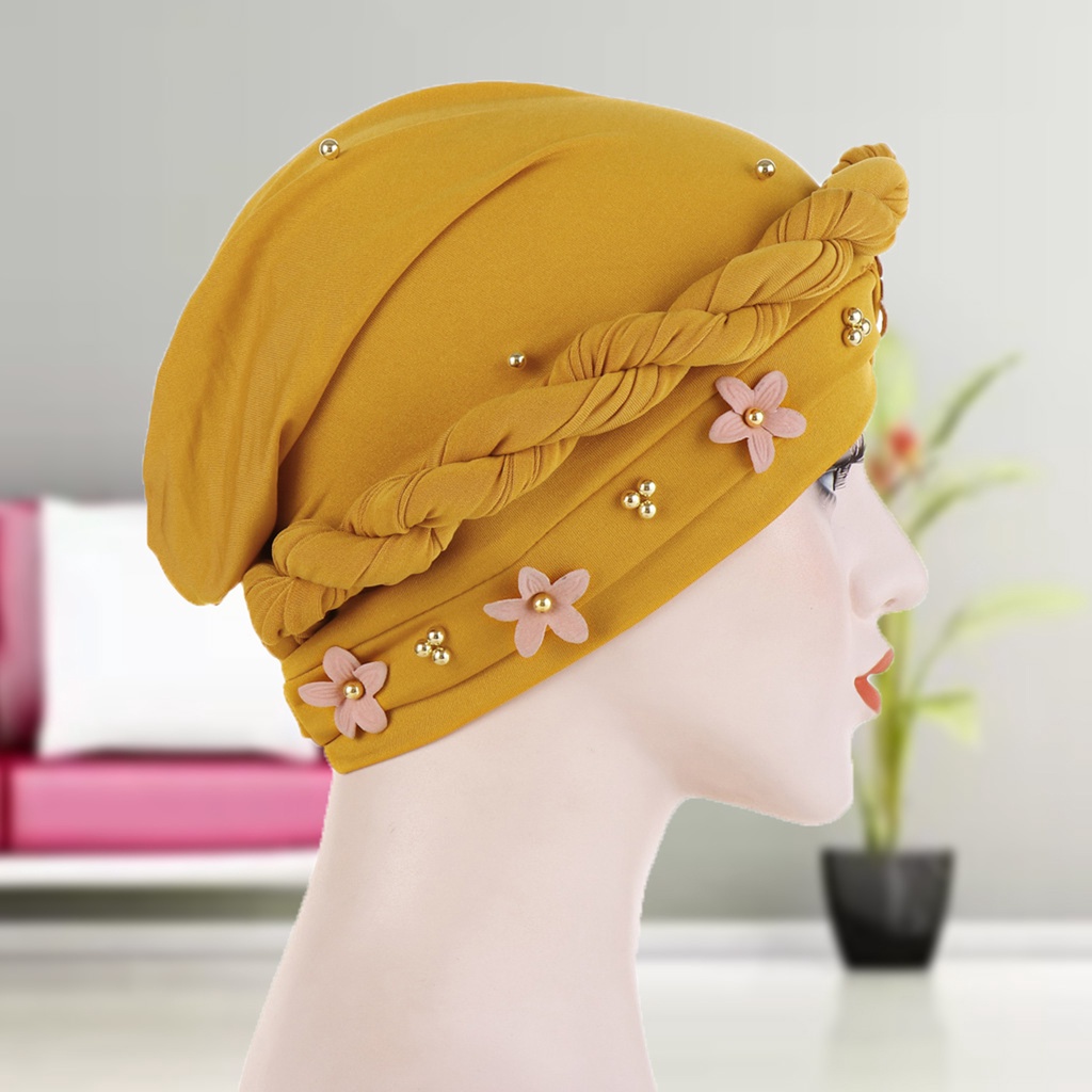 Mũ Turban đính hoa ngọc trai giả đa năng trang trí tóc cho người lớn