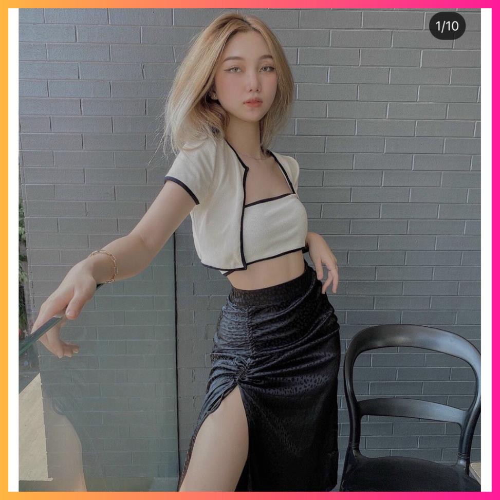 Set áo ống kèm áo khoát viền ĐEN TRẮNG, set áo croptop kèm áo khác thun co giãn - MOONMY | BigBuy360 - bigbuy360.vn