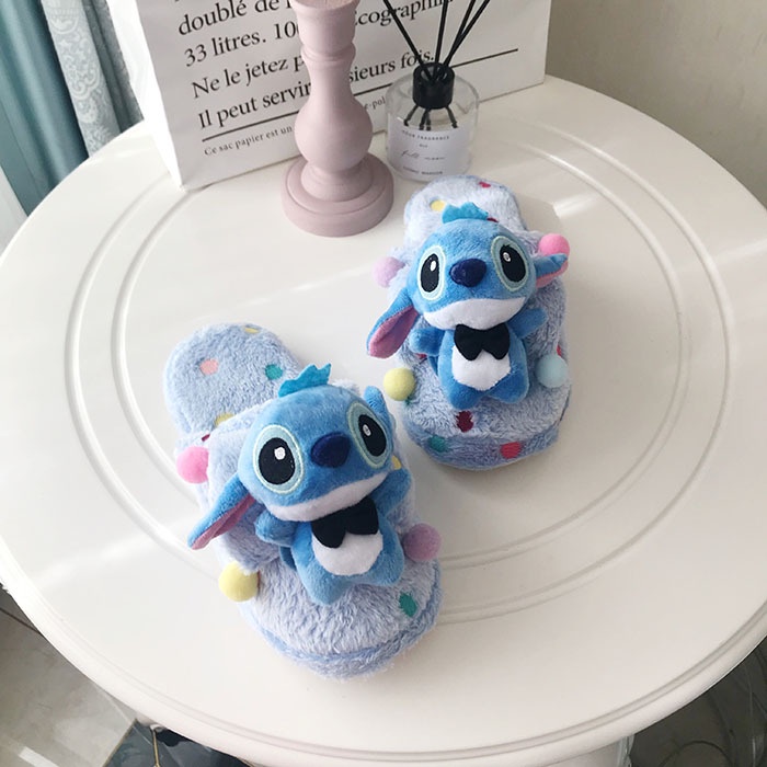 Dép bông vải lông đính chú Stitch nhồi bông đáng yêu dành cho mang trong nhà
