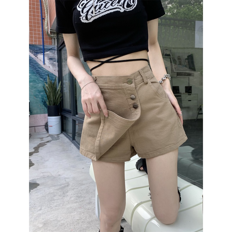 「 WELOVE1 」Chân Váy Denim Chữ A Lưng Cao Màu Đen Trơn Phong Cách Retro Thời Trang Mùa Hè Cho Nữ