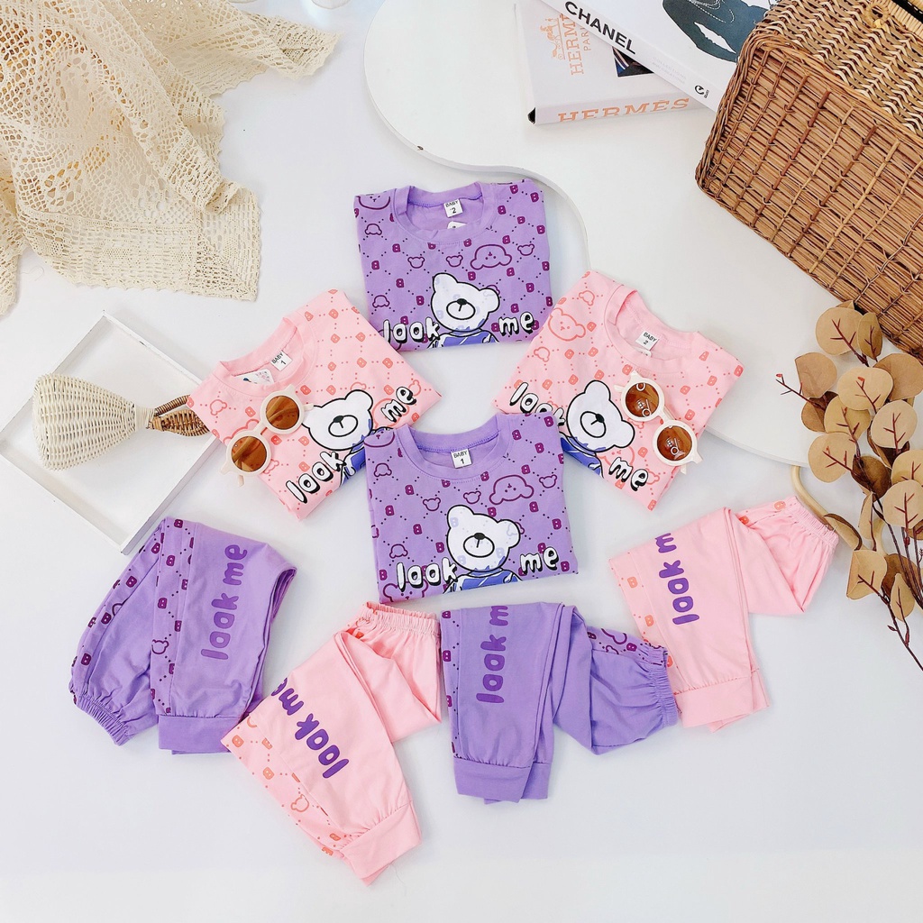 [DT88] Bộ Dài Tay Họa Tiết Gấu Look Me Cho Bé Sang Chảnh Chất Vải Cotton Co Giãn Size Từ 8-18Kg VNXK Nhật-Hàn