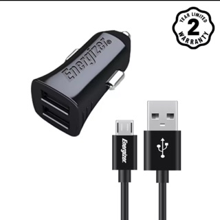 Sạc ô tô energizer 2 cổng usb 3.4a kèm cáp micro usb - đen
