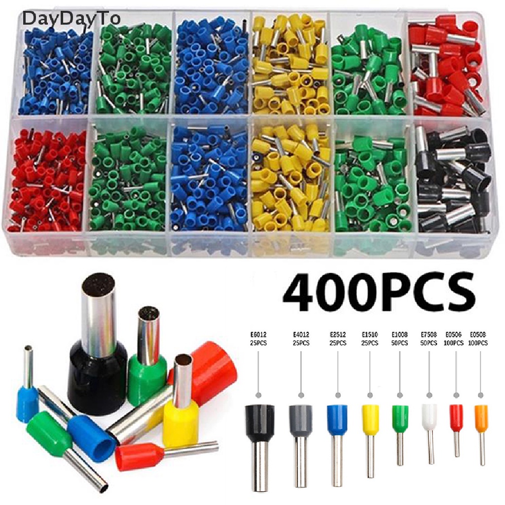 DayDayTo 400pcs Tubular Terminal Cord End Wire Connector Electrical Insulated Terminator .