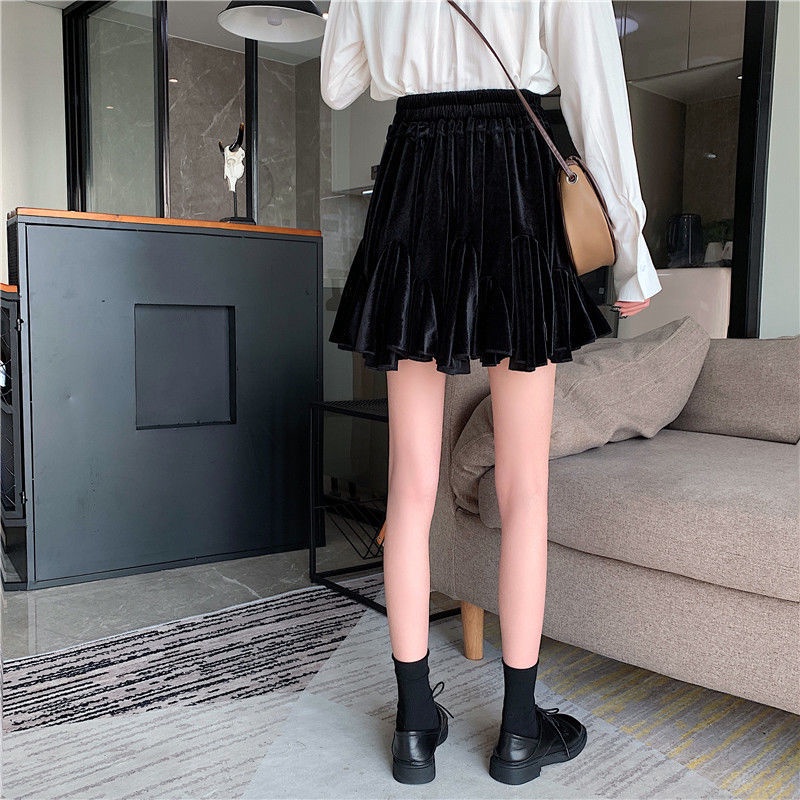 Jiashucheng Chân Váy Chữ A Xếp Ly Màu Vàng Đồng Dày Dặn Dáng Ôm Lưng Cao Dễ Phối Đồ Thời Trang Thu Đông Cho Nữ