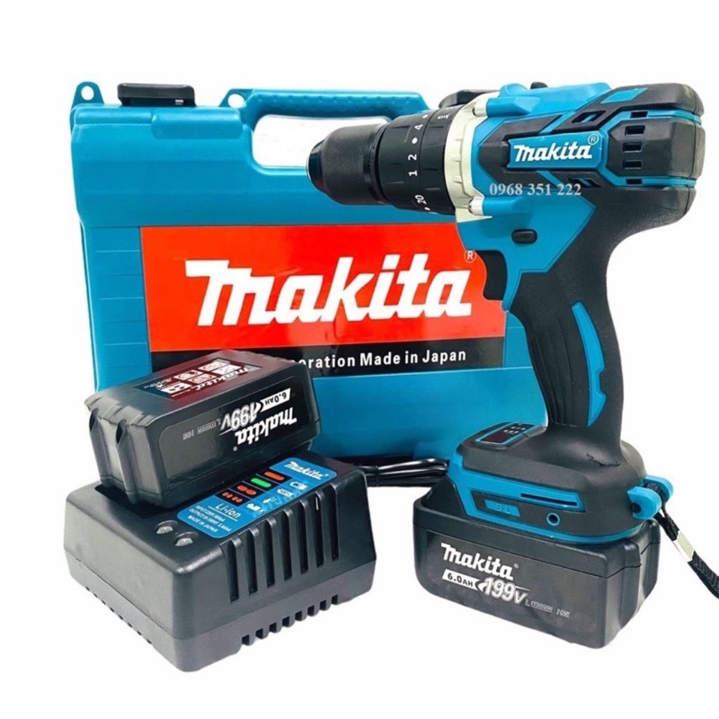 Máy khoan pin Makita 199V Động Cơ không chổi than đầu auto lock 13MM