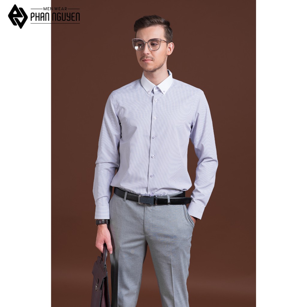 Áo sơ mi nam dài tay cao cấp PHAN NGUYỄN dáng slim fit, chất liệu cotton poly mịn mát, hạn chế co nhăn SMD.595 | BigBuy360 - bigbuy360.vn