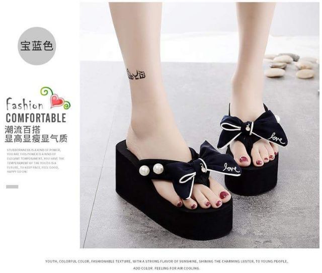 [ ẢNH THẬT ] Dép Nữ Đế Xuồng Đính Nơ Chữ Love Và Kết Châu 8cm Cao Cấp Thời Trang Hàn Quốc