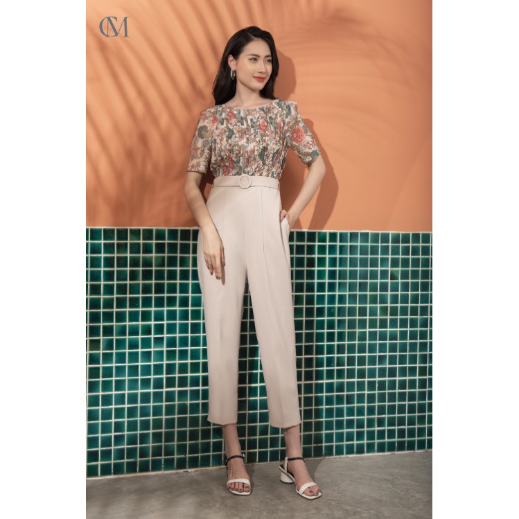 Jumpsuit Dài, Phối Hoạ Tiết Thân Trên, Xếp Ly Thân Trước, Có Túi, Phong Cách Công Sở, Đi Chơi Clara Mare - JUM3002