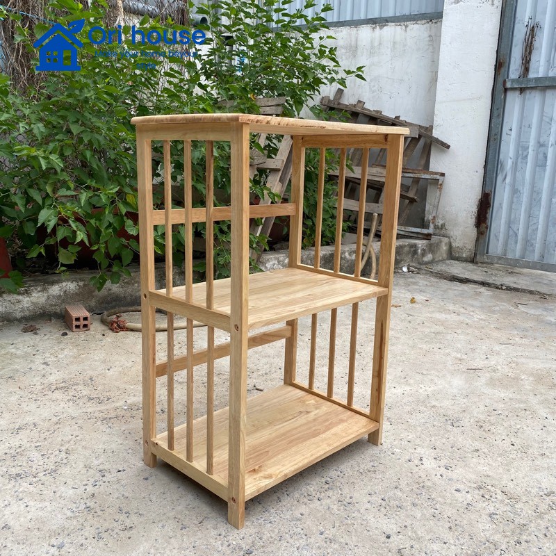 Kệ sách gỗ cao su 3 tầng sâu 38cm kệ vi sóng đa năng lắp ráp chắc chắn