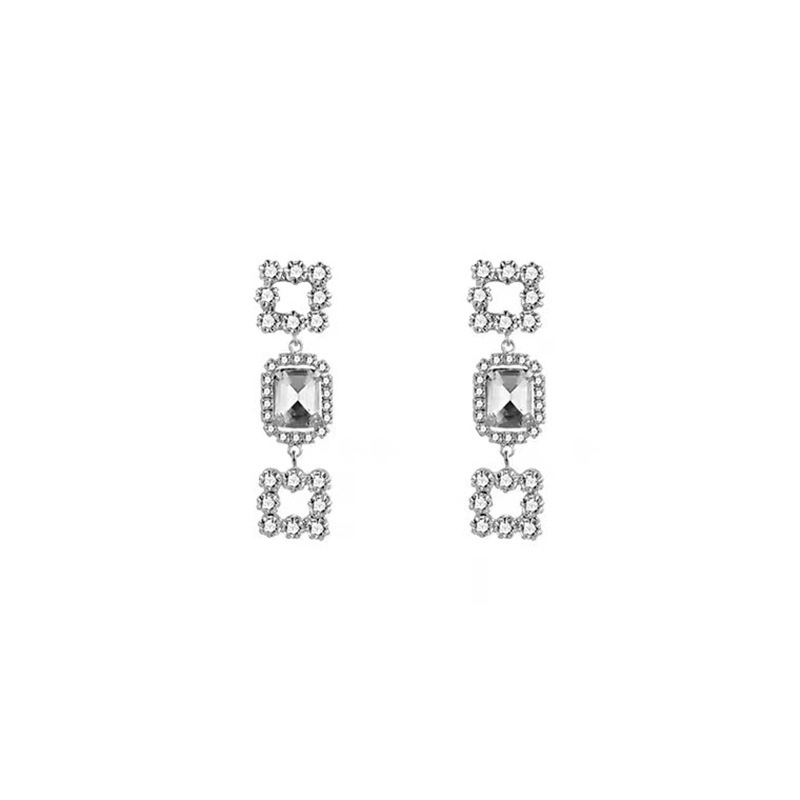 Hoa Tai Dáng Dài Hình Vuông Đính Đá Lấp Lánh Siêu Lấp Lánh