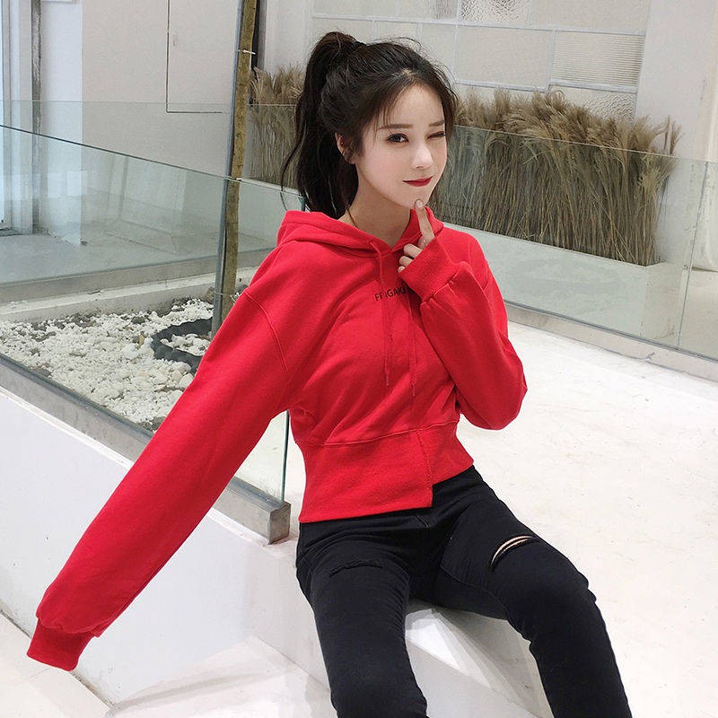 Áo Hoodie Vải Cotton Mỏng Dáng Rộng Lưng Cao Kiểu Lệch Thời Trang Thu Đông 2020 Mới Cho Nữ