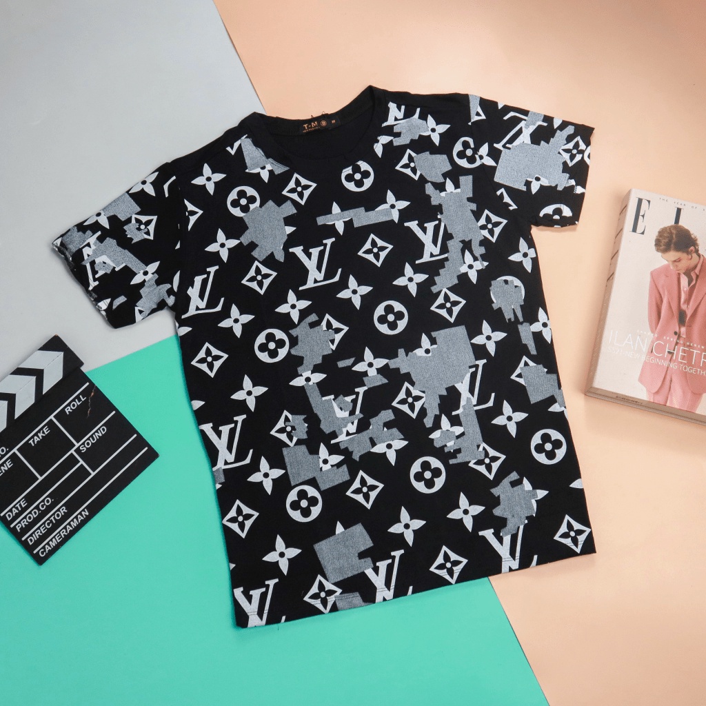 ÁO THUN NAM HOA TIẾT PHỐI MÀU LOANG ĐẸP TINH TẾ  CHẤT THUN COTTON CO GIẢN CÓ HAI MÀU ĐEN TRẮNG