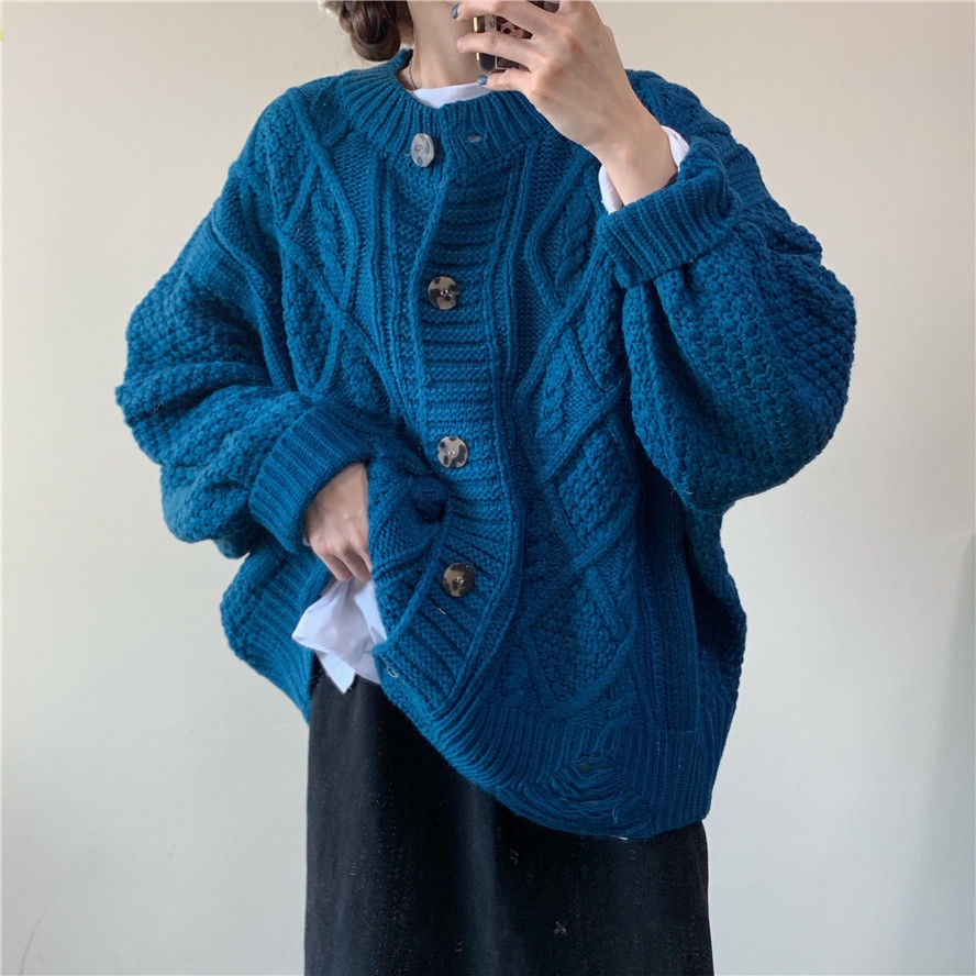 Áo khoác cardigan dệt kim cổ tròn màu sắc thời trang thu đông Hàn Quốc cho nữ