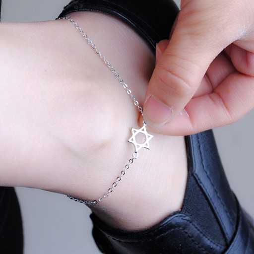 Lắc chân nữ mẩu đơn giản ngôi sao 6 cánh xi bạc trắng sáng - namimi