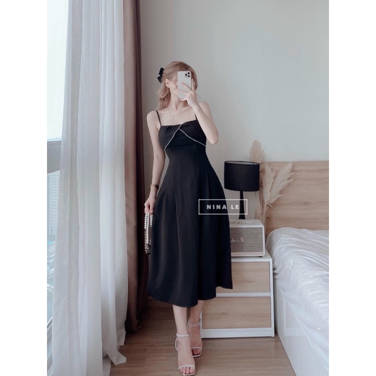 (Mẫu Mới) Đầm Hai Dây Viền Đá Dáng Xòe Siêu Xinh UP HHP