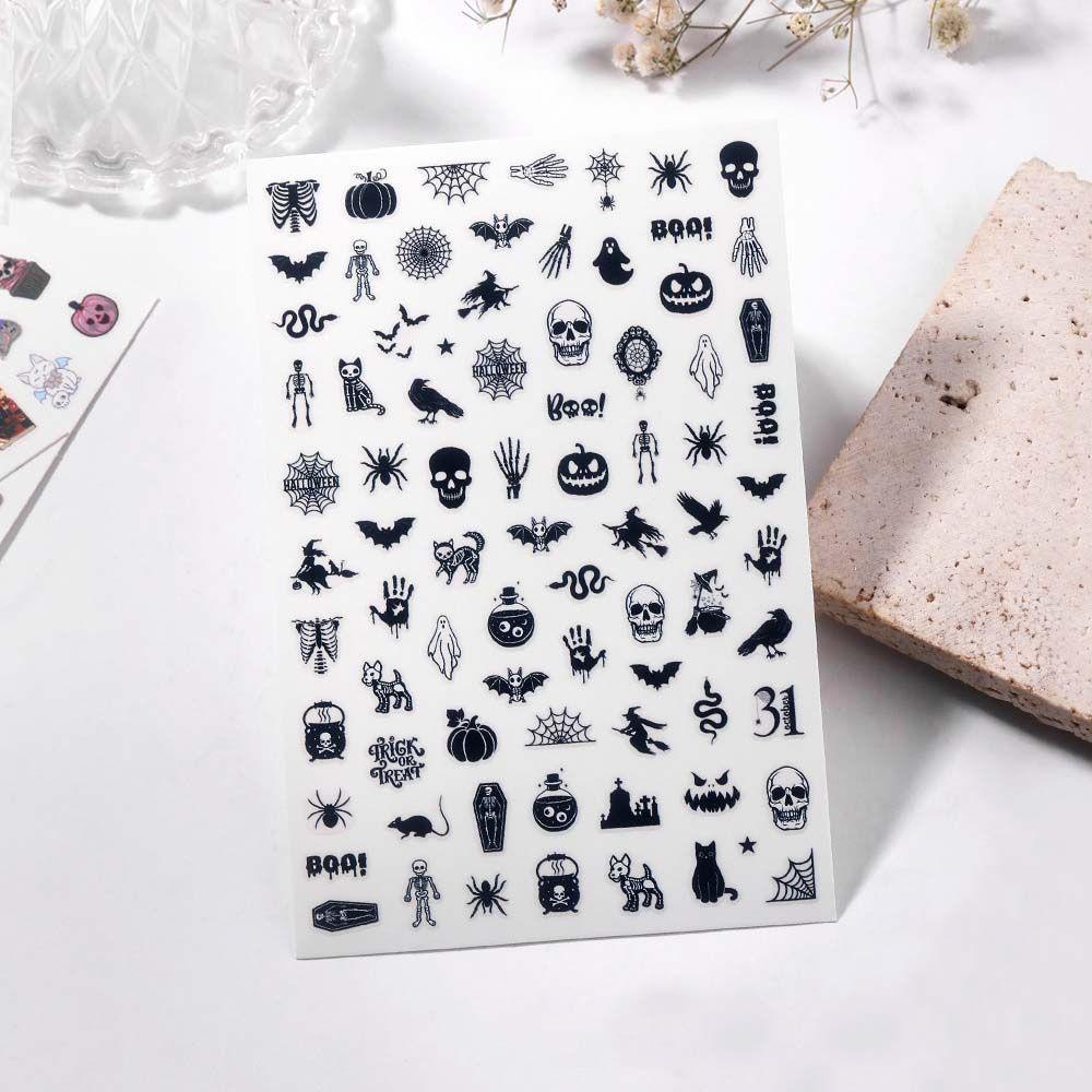 Miếng Dán Trang Trí Móng Tay Họa Tiết Xương / Gấu / Mèo Phong Cách Halloween Thời Trang