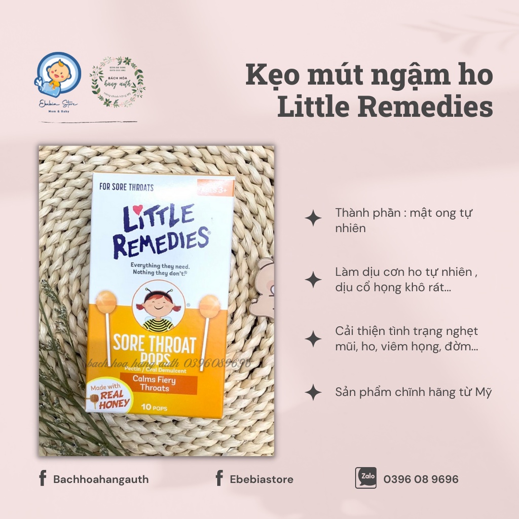 [ Hàng Mỹ ] Kẹo mút ngậm ho cho bé Little Remedies 10 chiếc , ship hỏa tốc