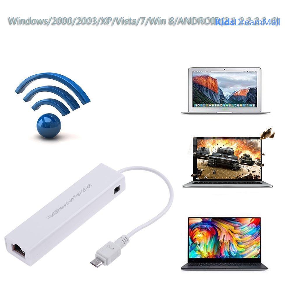 Đầu Chia 3 Cổng Usb 2.0 Hub 10 / 100mb Micro Usb Sang Rj45 Lan