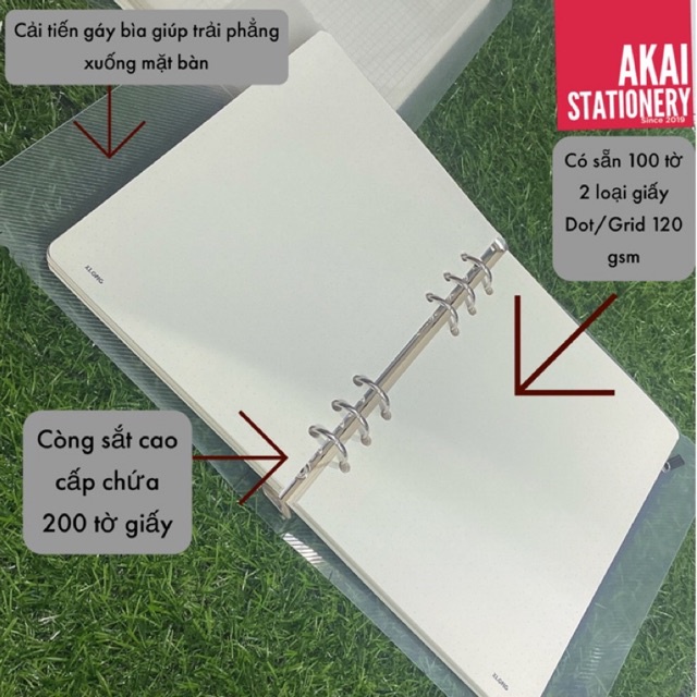 Sổ còng Klong A5 kèm 100 tờ caro / dot grid Binder A5 bìa nhựa trong suốt KLong MS: 994/995
