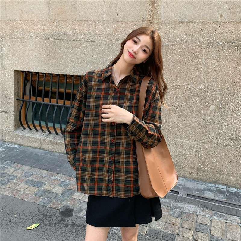 Áo Sơ Mi Tay Dài Cổ Chữ V Họa Tiết Kẻ Sọc Phong Cách Hàn Quốc Thời Trang Cho Nữ