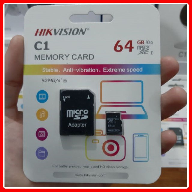 Thẻ Nhớ HIKVISION 64GB C1 Upto 92MB/S Chuyên Dụng Cho Camera IP Chính Hãng