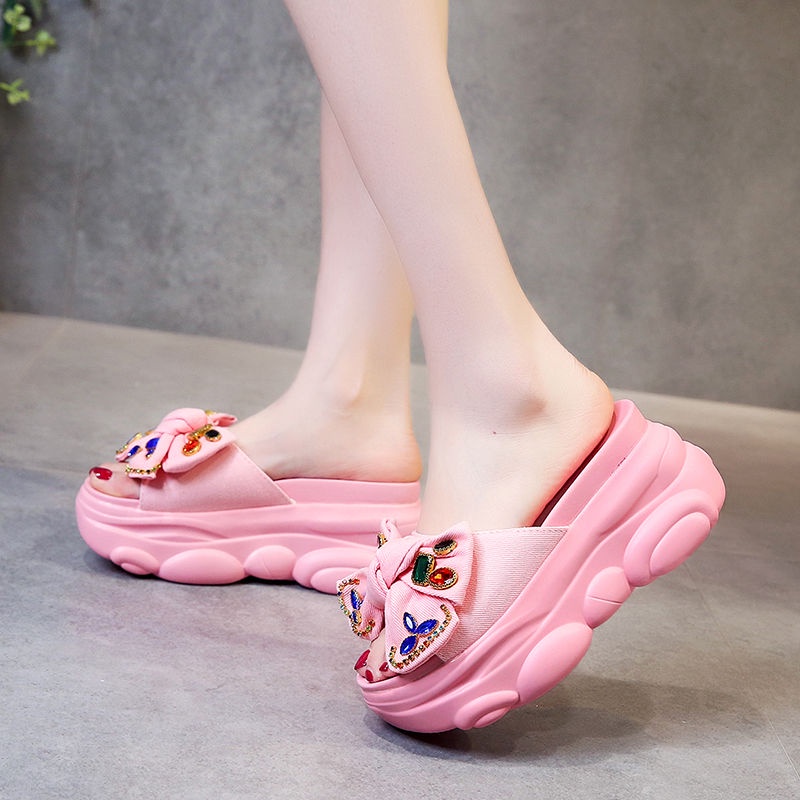 Dép Sandal Đế Xuồng Dày Đính Nơ Thời Trang Mùa Hè Mới Dễ Phối Đồ