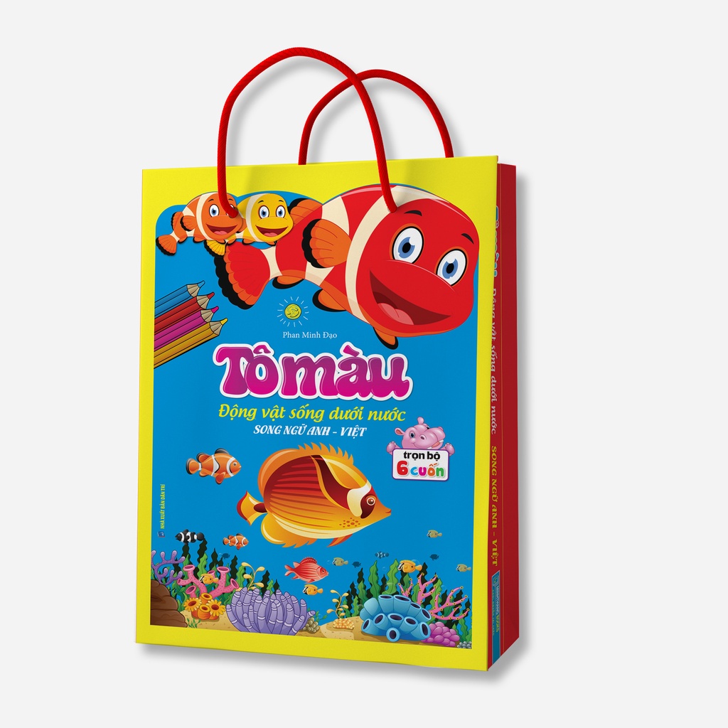 Sách - Túi tô màu động vật dưới nước 6 cuốn (song ngữ Anh - Việt)