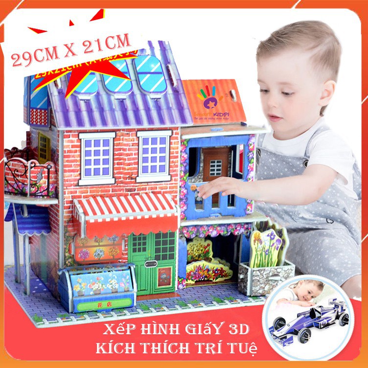 [FREESHIP Hàng Đẹp] Xếp hình 3D mô hình nhà hạnh phúc DIY bắng Giấy kích thích trí tuệ