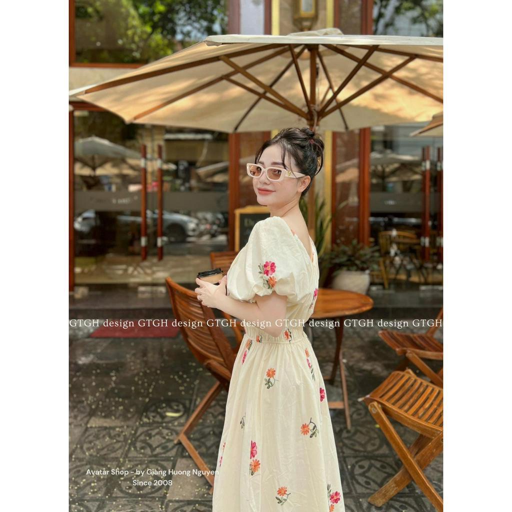 Siuu phẩm váy hoa thêu chun eo tay bồng dáng dài so hott Hàng QC