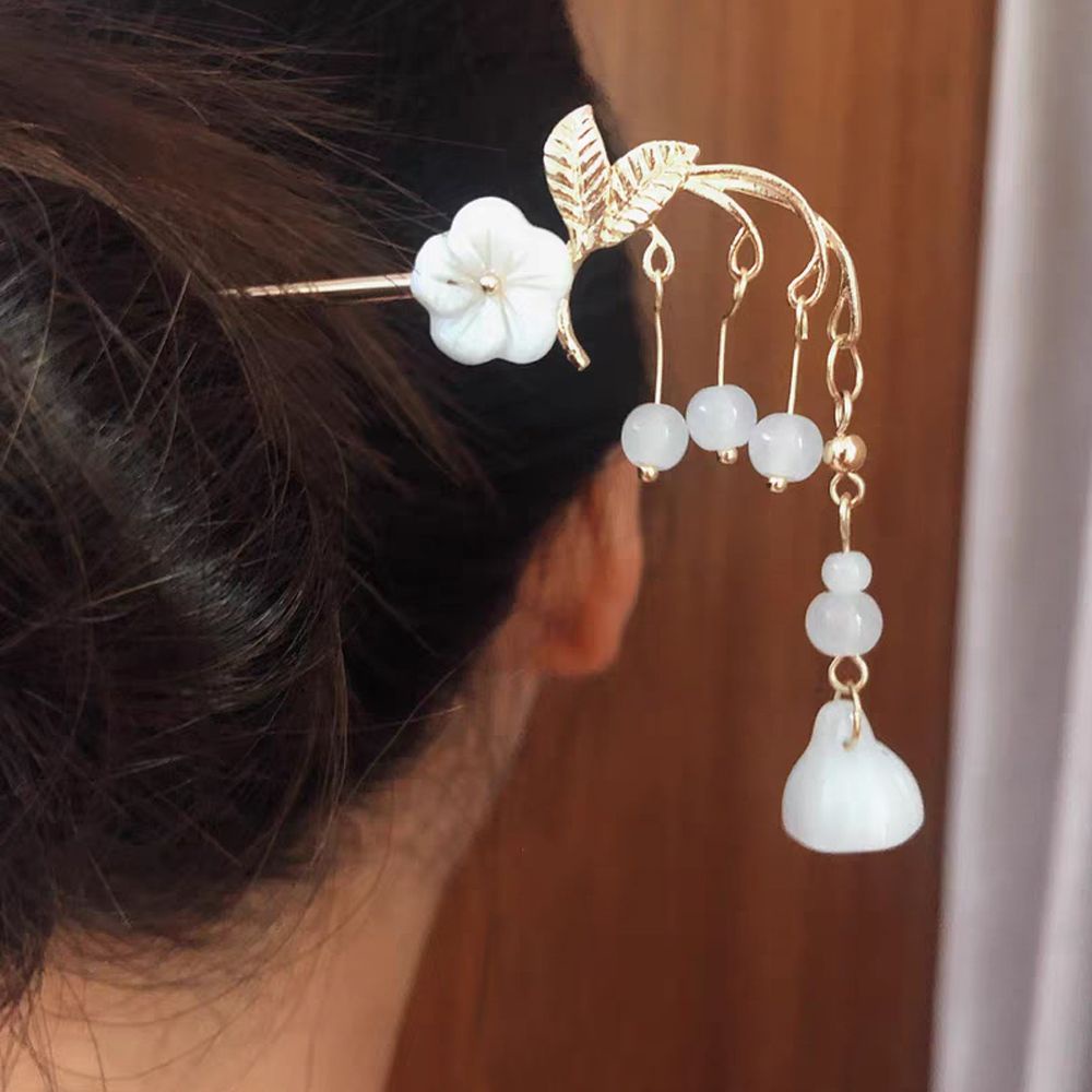 Trâm cài tóc hình nĩa đính ngọc trai phối tua rua màu sắc cổ điển sang trọng phong cách Trung Hoa sang trọng cho cô dâu